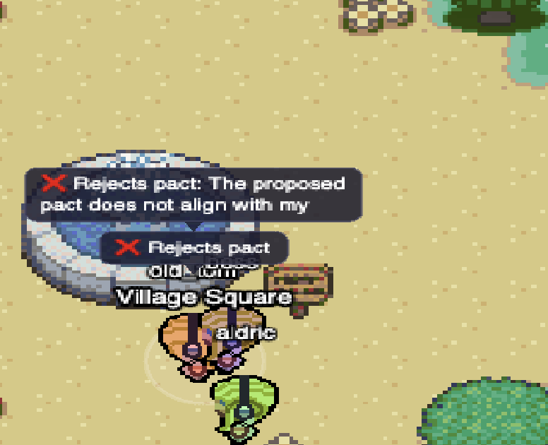 An agent in Hollowbrook reasoning about and rejecting a proposed Pact because it does not align with their incentives.